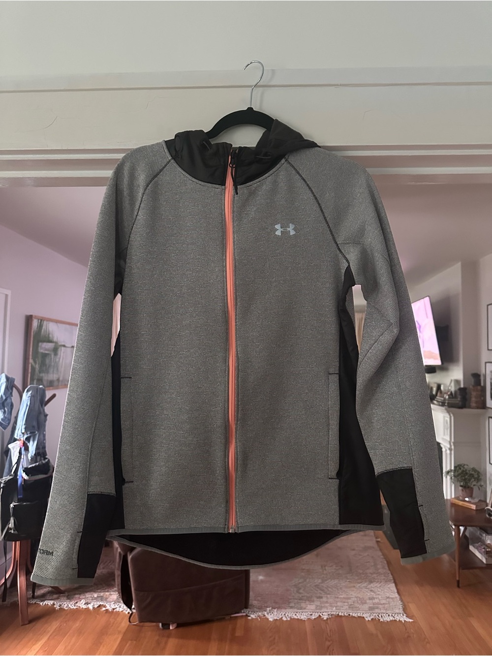 Under Armour Gray Hooded Zip-Up Jacket with Coral Trim